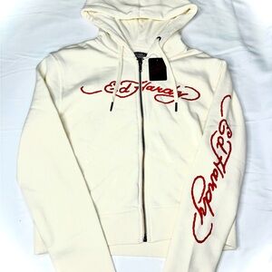 Ed Hardy Cream Hoodie with Red Script